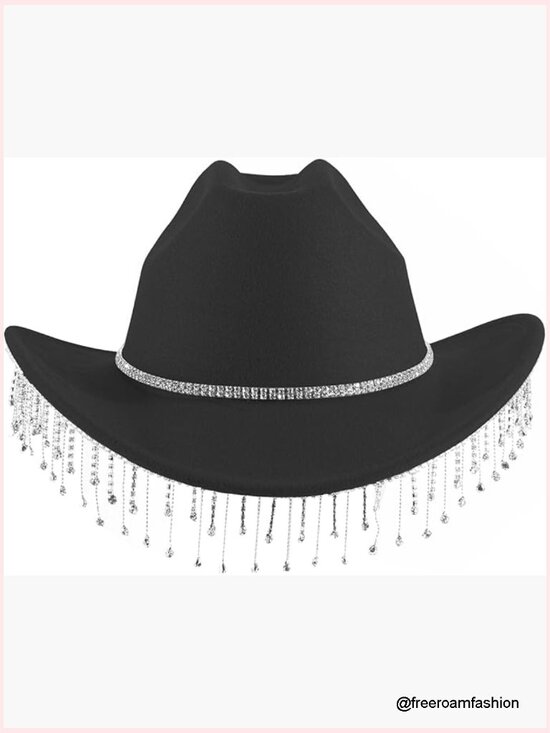Rhinestone Cowboy Hat with Bling Fringe and Diamond Band